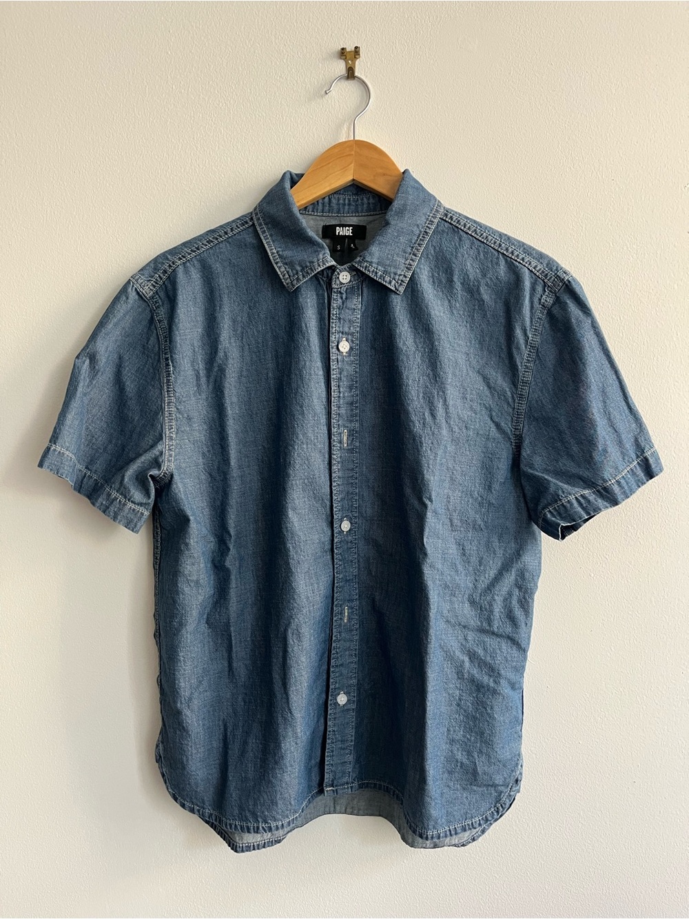 PAIGE Men's Short-Sleeve Chambray Shirt - Blue